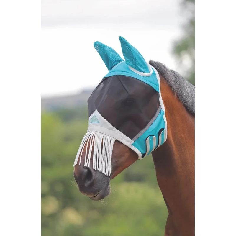 Shires Fine Mesh Fly Mask W/Nose Fringe - Teal 3 Shires Fine Mesh Fly Mask W/Nose Fringe - Teal