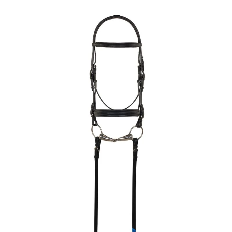 Aramas Plain Raised Padded 1in Wide Nose Dressage Bridle W/Leather Reins - Black/Black 3 Aramas Plain Raised Padded 1in Wide Nose Dressage Bridle W/Leather Reins - Black/Black