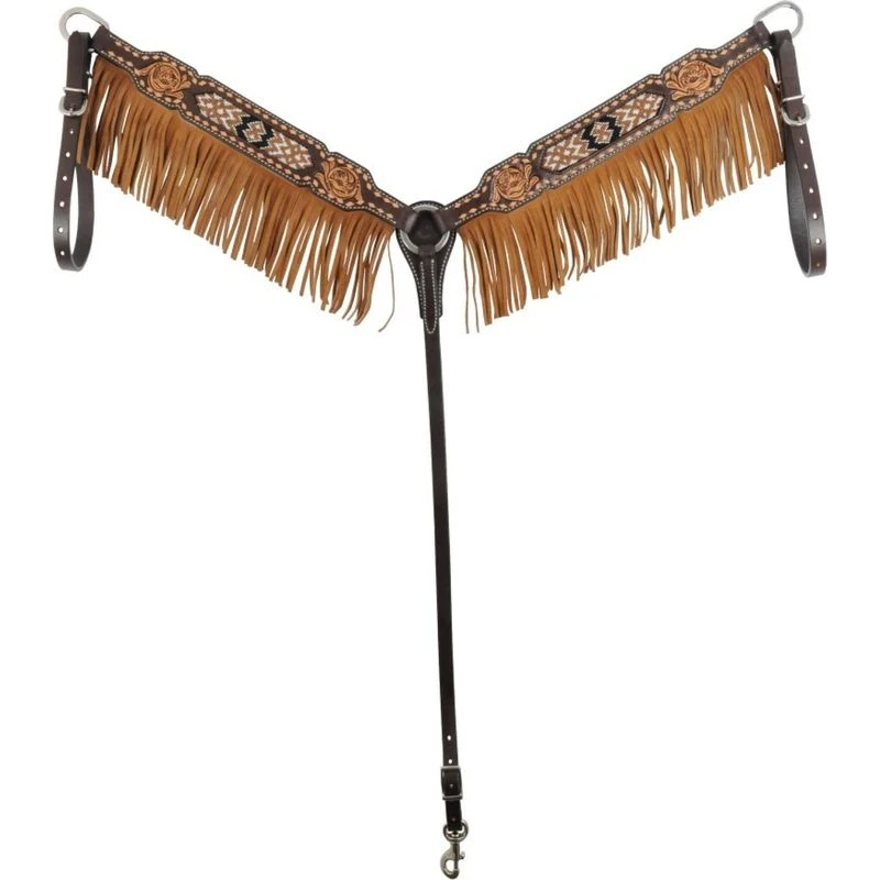 Western Rawhide Country Legend Bead Inlay Breastcollar - Tan Fringe 3 Western Rawhide Country Legend Bead Inlay Breastcollar - Tan Fringe