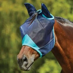 Weatherbeeta Comfitec Deluxe Fine Mesh Mask W/Ears - Navy/Turquoise