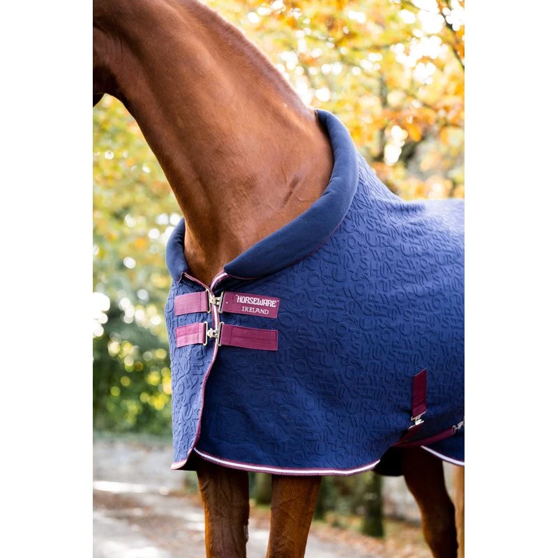 Horseware Embossed Cosy Neck Fleece - Navy HW Print/Burgundy/White 4 Horseware Embossed Cosy Neck Fleece - Navy HW Print/Burgundy/White - Image 2