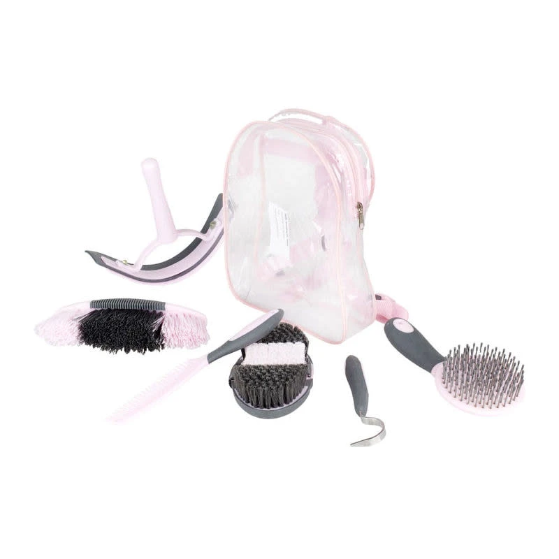 Horze Sweet Grooming Set In Carry Bag - Pink/Grey 3 Horze Sweet Grooming Set In Carry Bag - Pink/Grey