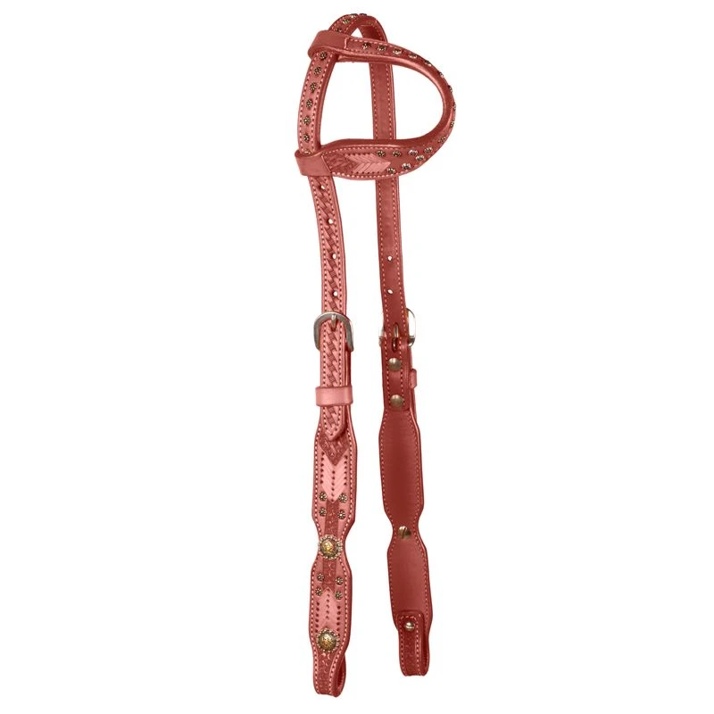 Western Rawhide Country Legend Basket Stamped One Ear Headstall W/Conchos - Chestnut 3 Western Rawhide Country Legend Basket Stamped One Ear Headstall W/Conchos - Chestnut